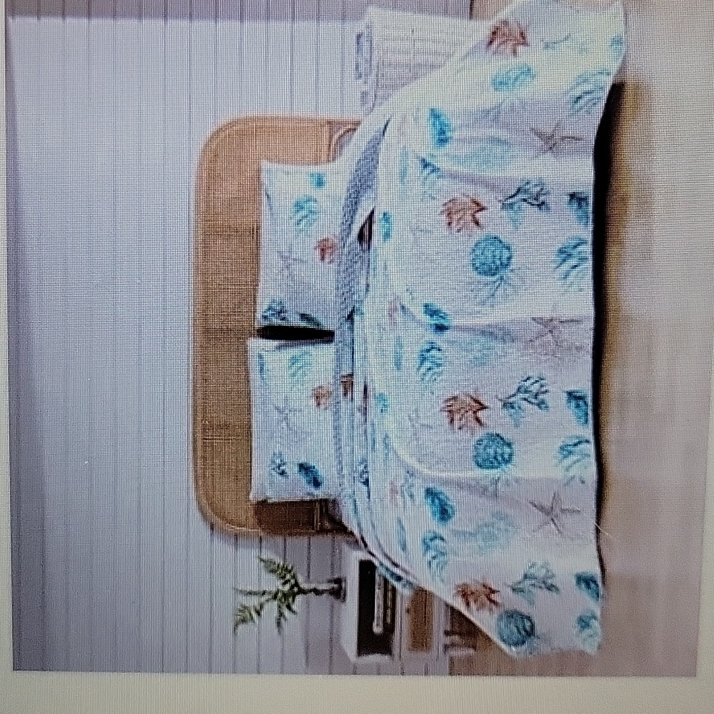 Great Bay Home Key West Quilt Set aqua white background shells starfish F/Q New…